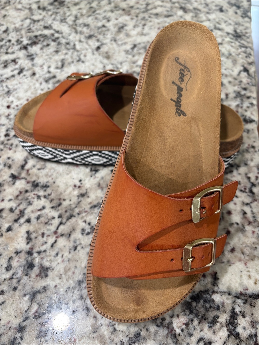 Free People Tan Platform Buckle Slide Sandals